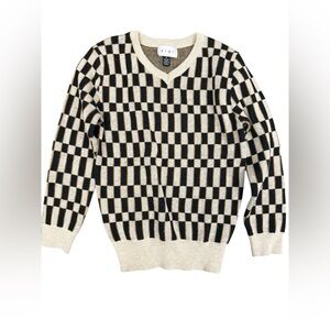Kids Black & Cream Checkerboard V-Neck Sweater size 4